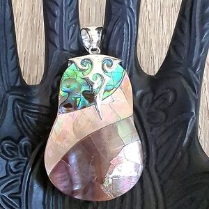 Sterling Silver Abalone and Mother of Pearl Pendant Necklace